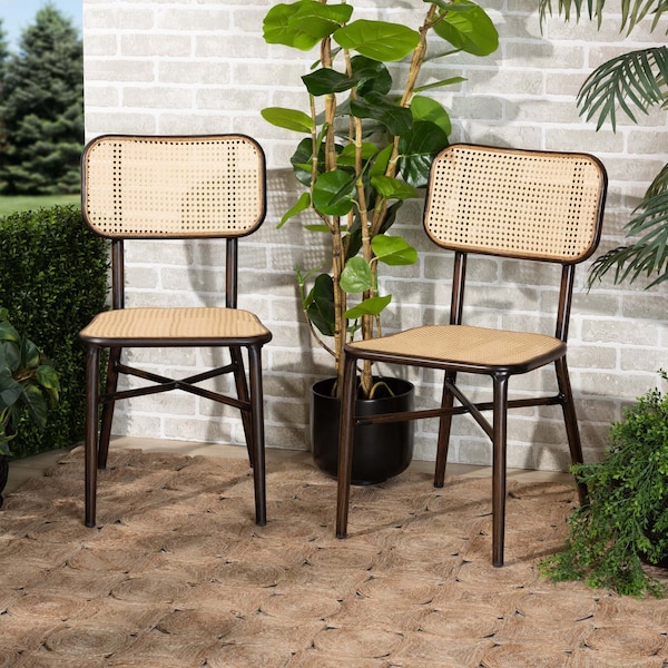 Baxton Studio Katina MidCentury Dark Brown Finished Metal and Synthetic Rattan Outdoor Dining Chair Set2PC, PR 211-2PC-11969-ZORO - main